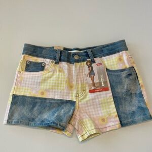 Levi's Kids Plaid and Denim Shorts - Pink and Blue